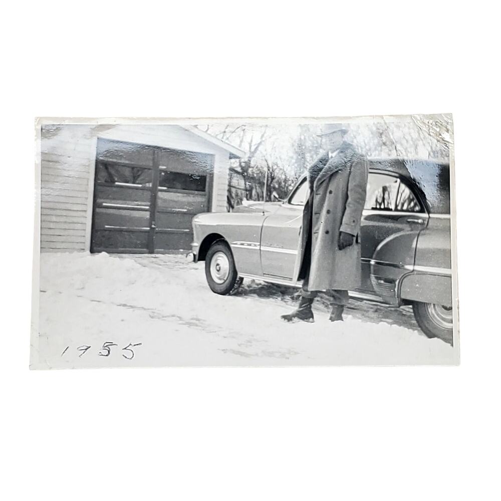 Vtg Man with Vehicle Behind Original Monochrome Photography Found Snapshot